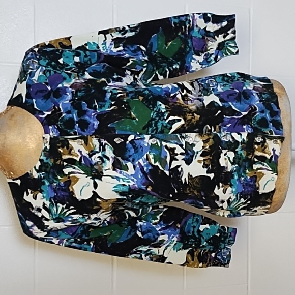 Cable & Gauge Med Fine Gauge Cotton Blend Knit Cardigan Sweater Abstract Floral - Picture 1 of 9